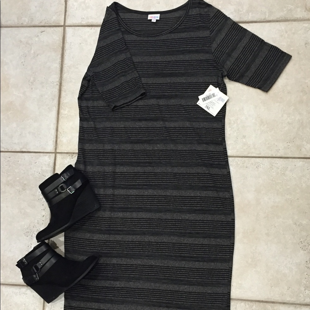 Lularoe Julia 3XL/XXXL Black and Grey Stripe BNWT
